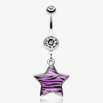Zebra Star Dangle Belly Ring-Purple